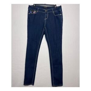 Rocawear Women's Dark Wash Skinny Jeans Pocket Design Graphic Size 14W